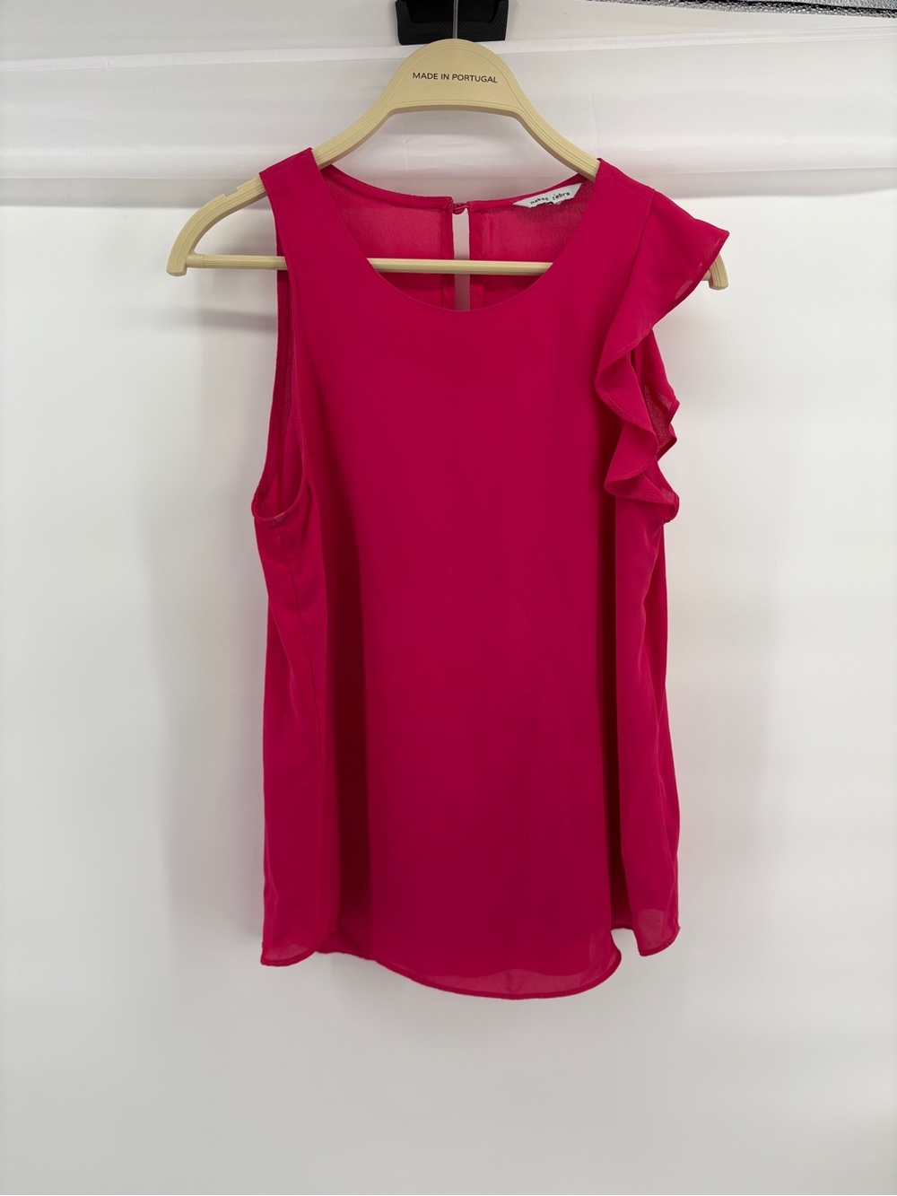 Naked Zebra Women’s Small Pink Ruffle Sleeve Blouse Sleeveless Sheer Top